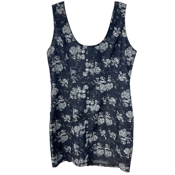 Papillon Denim Floral Mini Dress Full Zip Closure With Pockets Size M - Picture 5 of 6